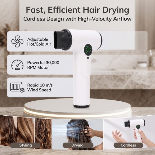 Cordless hair dryer - cordless, speed